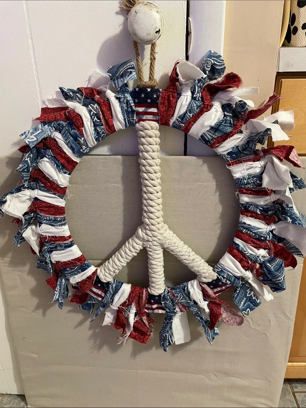 Patriotic Red White Blue Peace Wreath